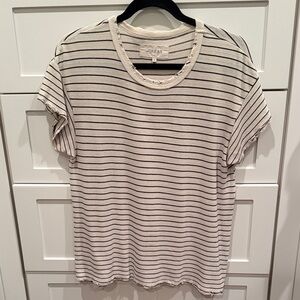 THE GREAT. Cream and Black Striped Tee